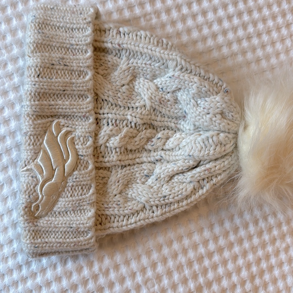 Denver Broncos Cream Knit Beanie with Pom Pom - Picture 7 of 8